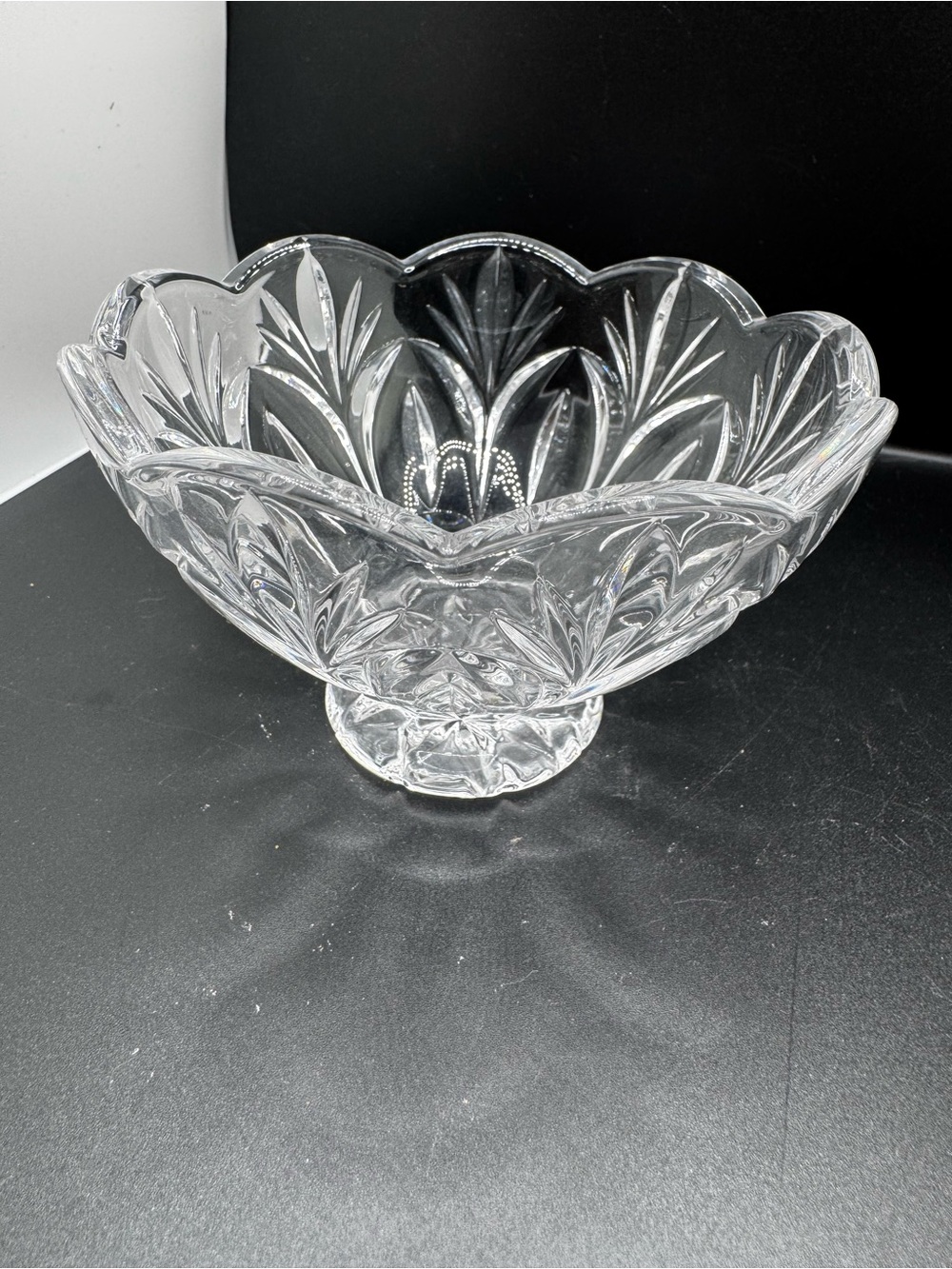 Marquis by Waterford Cut Crystal Glass Scalloped Pedestal Bowl - Clear 3"